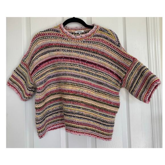 Ganni Brookhaven striped multicolor short sleeve box cut sweater XS/S - Picture 2 of 6